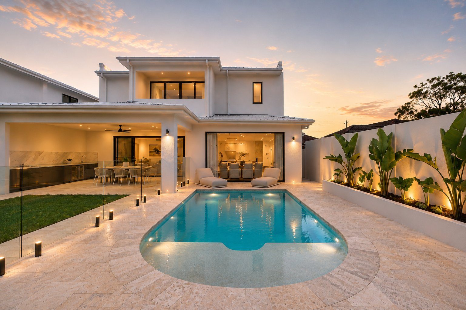 Project No. 03 — Twilight family pool with curved tanning ledge, Sydney